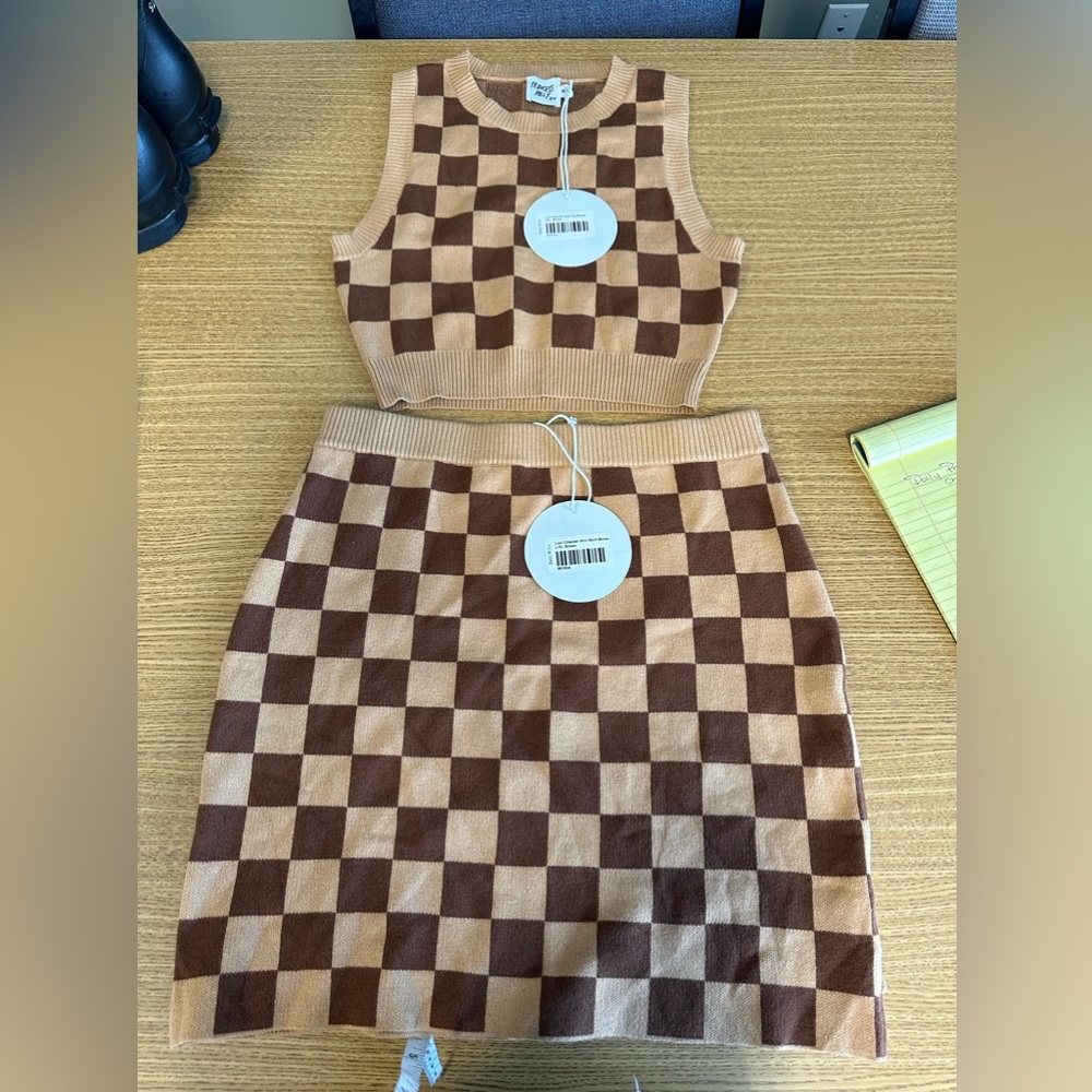 Princess Polly Brown Checkered Mini Skirt